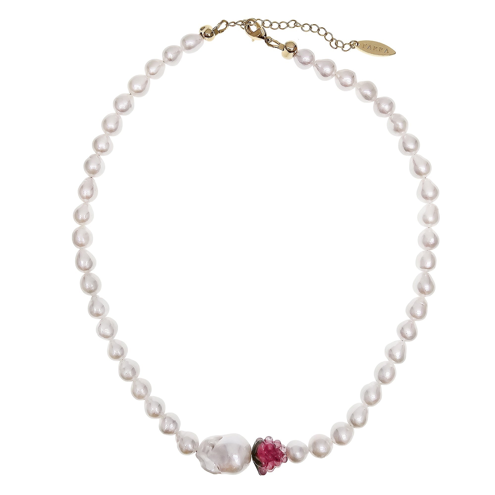 Freshwater Pearls With Raspberry and Baroque Pearl Necklace PN011-1