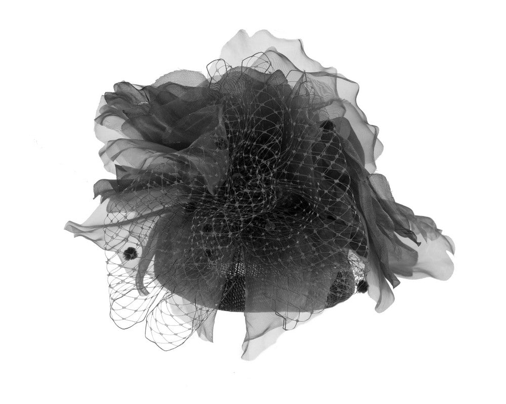 Black flower pillbox fascinator by Fillies Collection-5