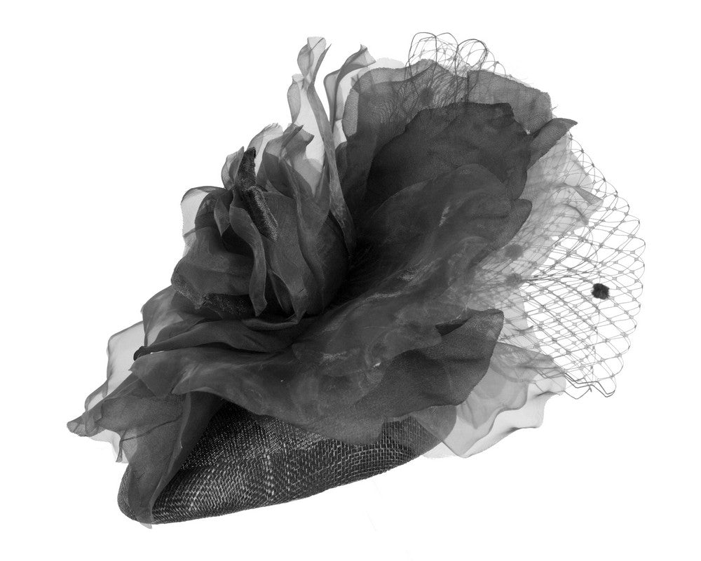 Black flower pillbox fascinator by Fillies Collection-3